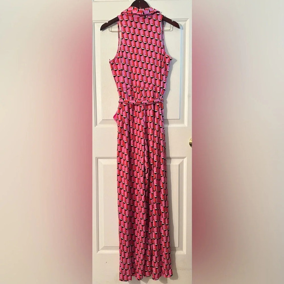 NWT DIANE VON FURSTENBERG Target Collared Sleeveless Pink Modern Geo Jumpsuit SM - Picture 5 of 13
